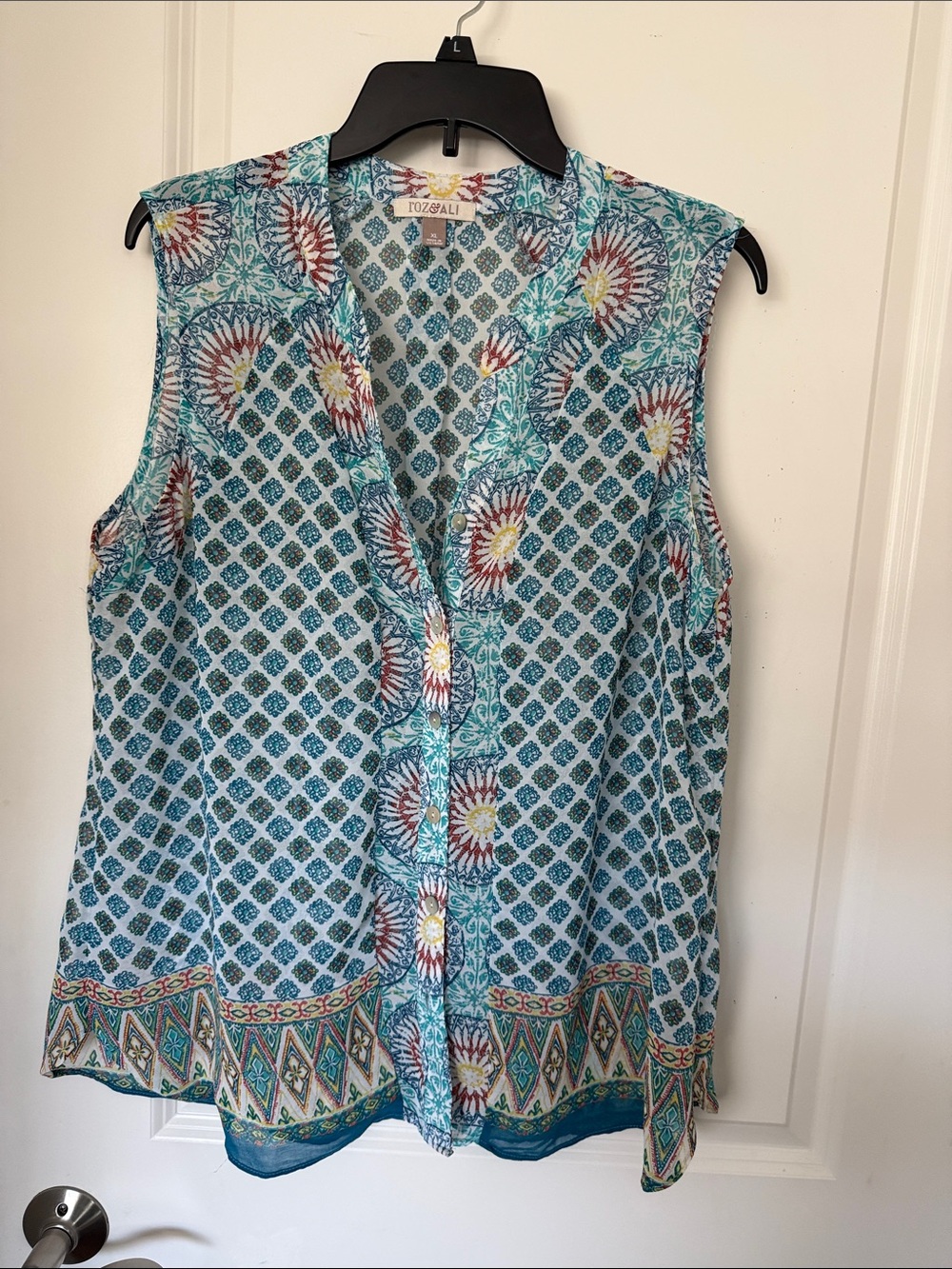 Roz & Ali Teal Floral-Print Sleeveless Button-Front Camisole